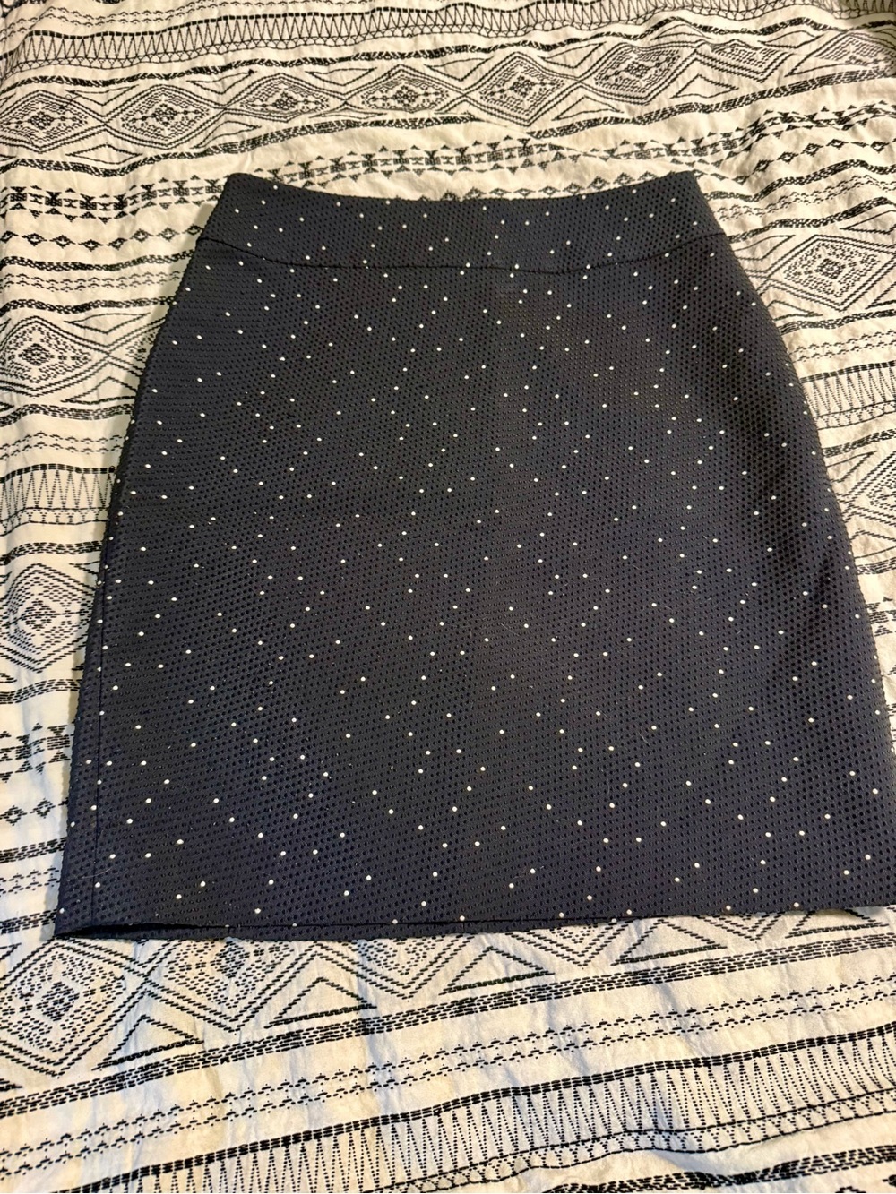 Ann Taylor Navy Pencil Skirt with Pearl Dots